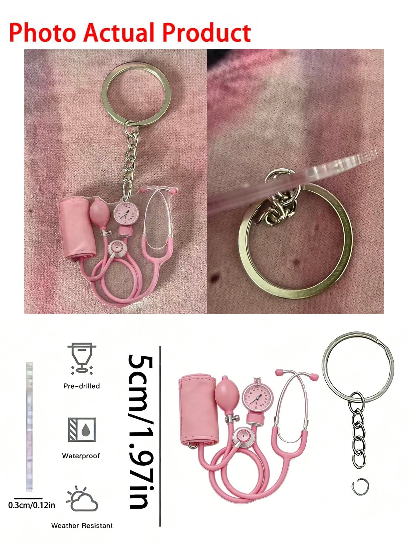 2D Flat Acrylic Keychain, Pink Stethoscope + Blood Pressure Monitor Set, 1pc, Medical Style Healing Pendant, Ideal Gift For Nurses, Doctors And Medical Enthusiasts, Lightweight And Soft