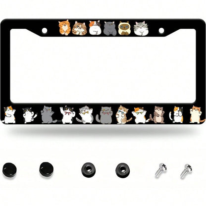 2D Flat, Aluminum Cute Cartoon Cat License Plate Frame, 12* 6inch Metal Car Decorative Frame, Suitable For Sedans/ SUVs/ Pickups/ Multi-Purpose Vehicles/ Light Passenger/ RVs, Multiple Cute Cat