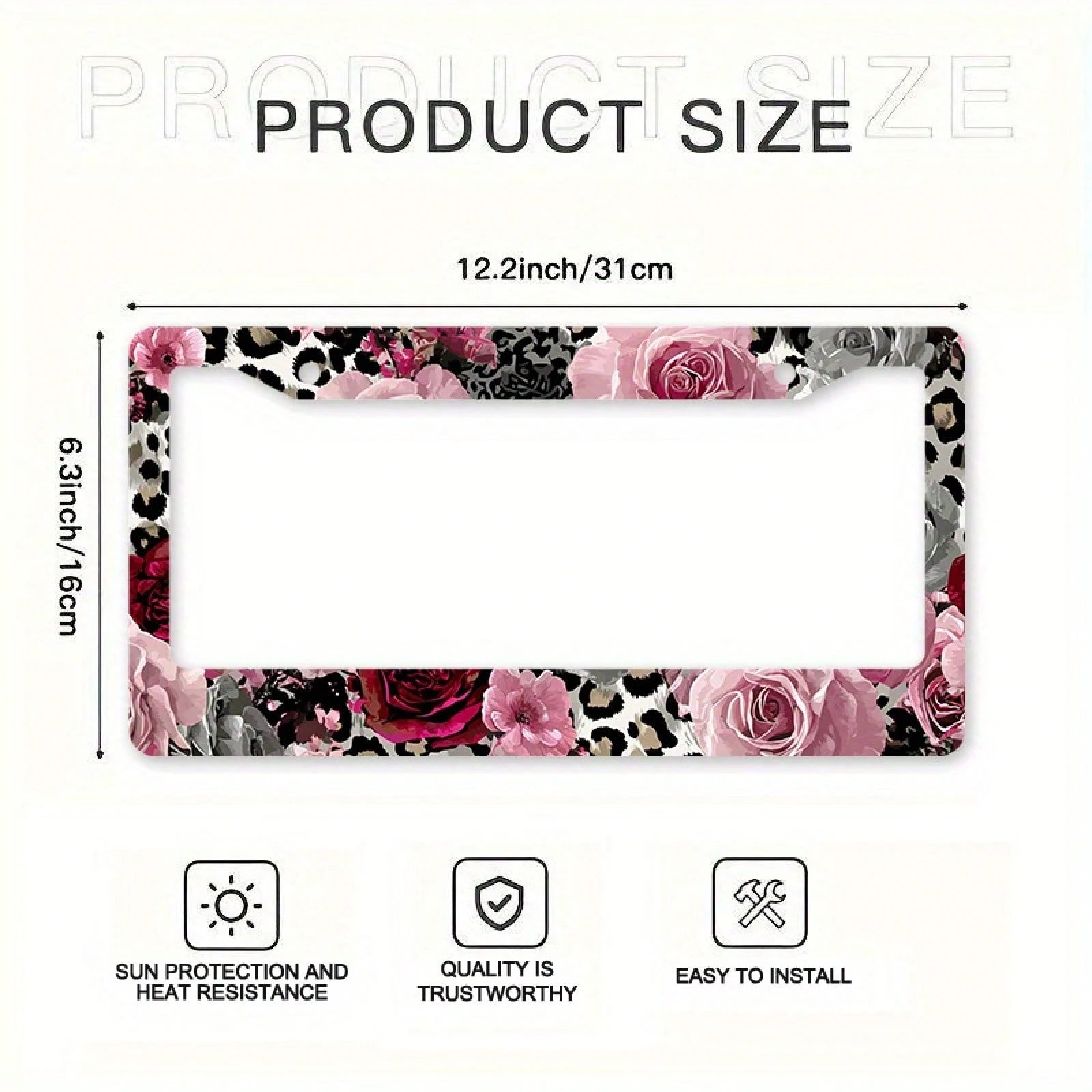 2D Flat Design, 1pc Metal License Plate Frame, Suitable For US And Most International Vehicles, Includes Mounting Screws, Car Decoration Accessory, Rose And Leopard Pattern, Suitable For Valentine's D