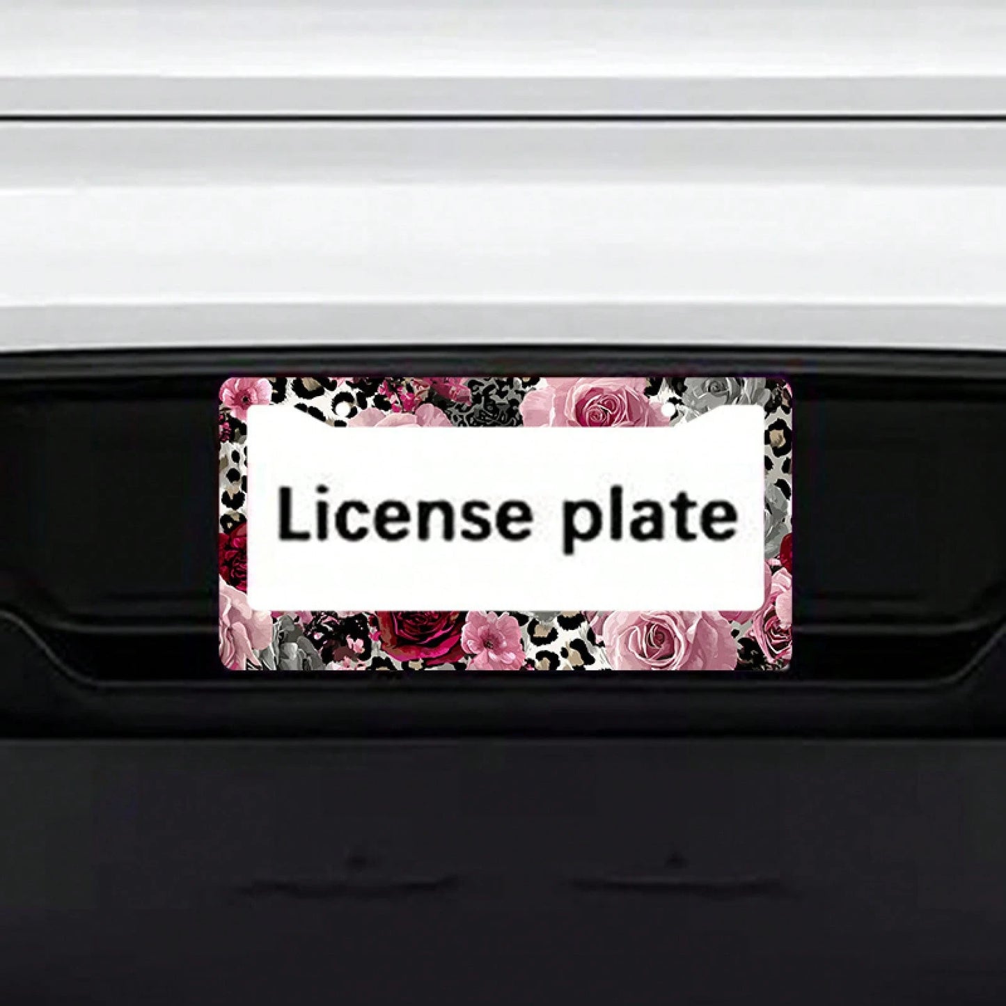 2D Flat Design, 1pc Metal License Plate Frame, Suitable For US And Most International Vehicles, Includes Mounting Screws, Car Decoration Accessory, Rose And Leopard Pattern, Suitable For Valentine's D