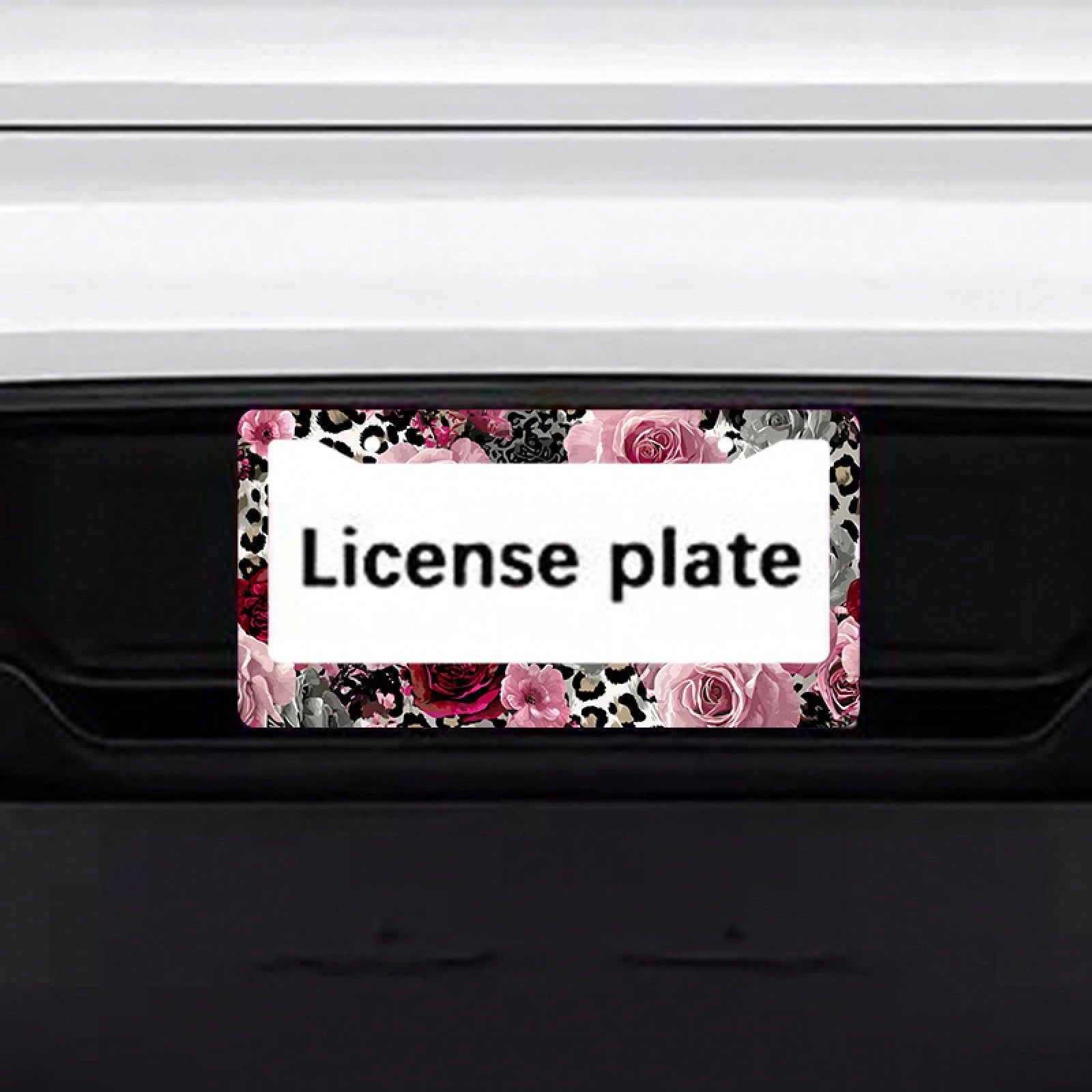 2D Flat Design, 1pc Metal License Plate Frame, Suitable For US And Most International Vehicles, Includes Mounting Screws, Car Decoration Accessory, Rose And Leopard Pattern, Suitable For Valentine's D