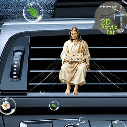 2D Flat Jesus Air Vent Clip Decor, "Fragrance-Free Source", With Double-Layer Odorless Sponge Pad, Acrylic Car Fragrance Diffuser, Can Add Your Own Scent, Car Accessories
