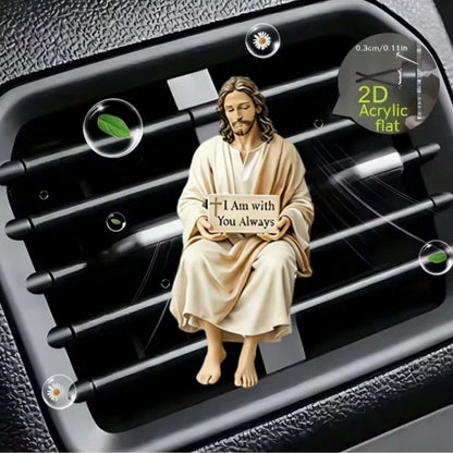 2D Flat Jesus Air Vent Clip Decor, "Fragrance-Free Source", With Double-Layer Odorless Sponge Pad, Acrylic Car Fragrance Diffuser, Can Add Your Own Scent, Car Accessories