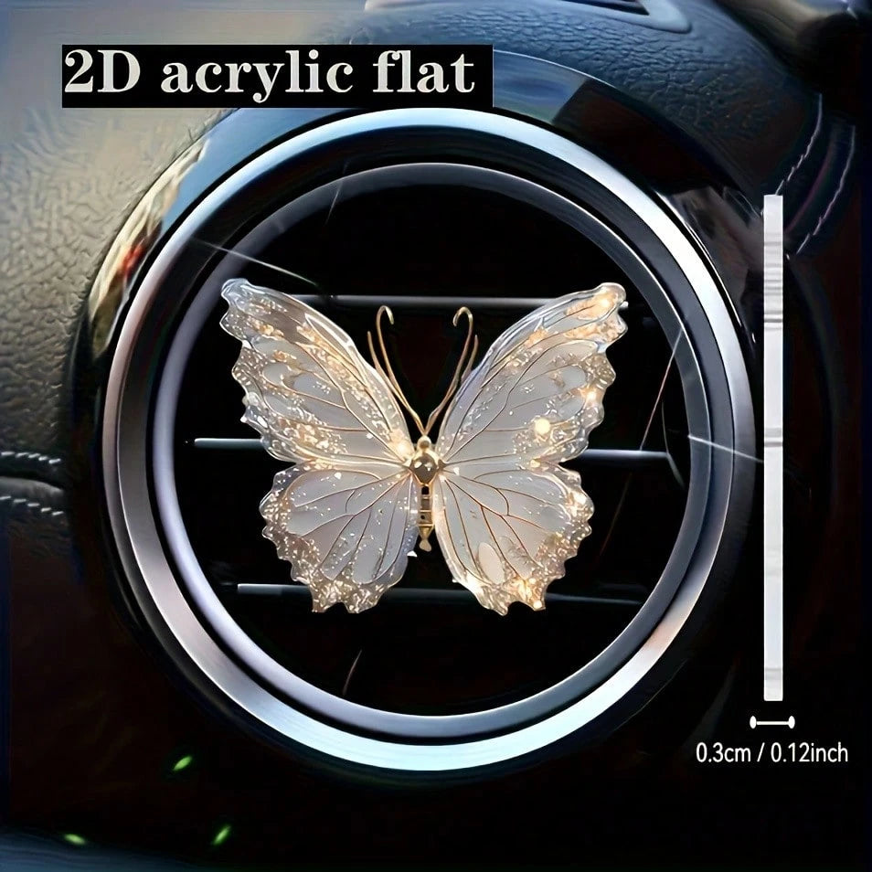 2D Flat Plane, 1 Piece Acrylic Butterfly Pattern Car Air Vent Clip Decoration, "Unscented", Acrylic Cartoon Decoration, Car Interior