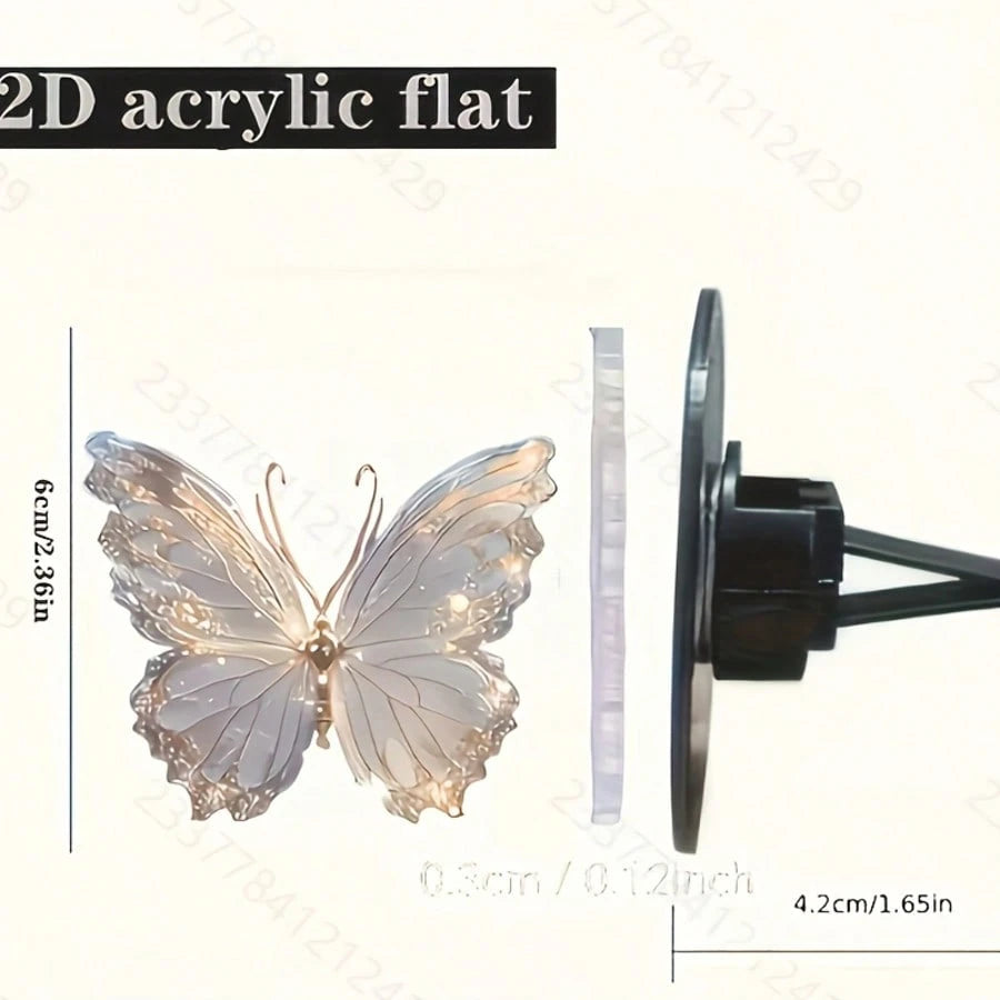 2D Flat Plane, 1 Piece Acrylic Butterfly Pattern Car Air Vent Clip Decoration, "Unscented", Acrylic Cartoon Decoration, Car Interior