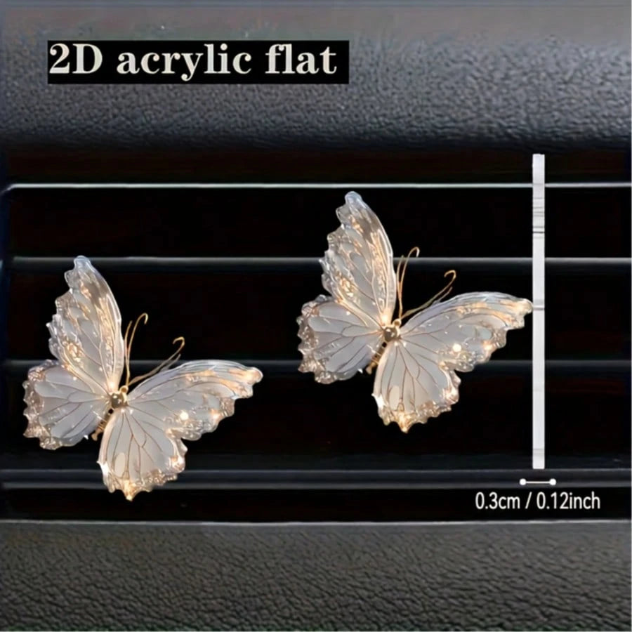 2D Flat Plane, 1 Piece Acrylic Butterfly Pattern Car Air Vent Clip Decoration, "Unscented", Acrylic Cartoon Decoration, Car Interior