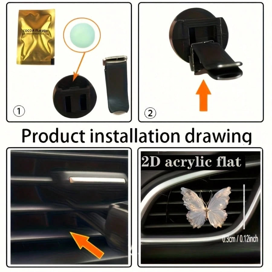 2D Flat Plane, 1 Piece Acrylic Butterfly Pattern Car Air Vent Clip Decoration, "Unscented", Acrylic Cartoon Decoration, Car Interior