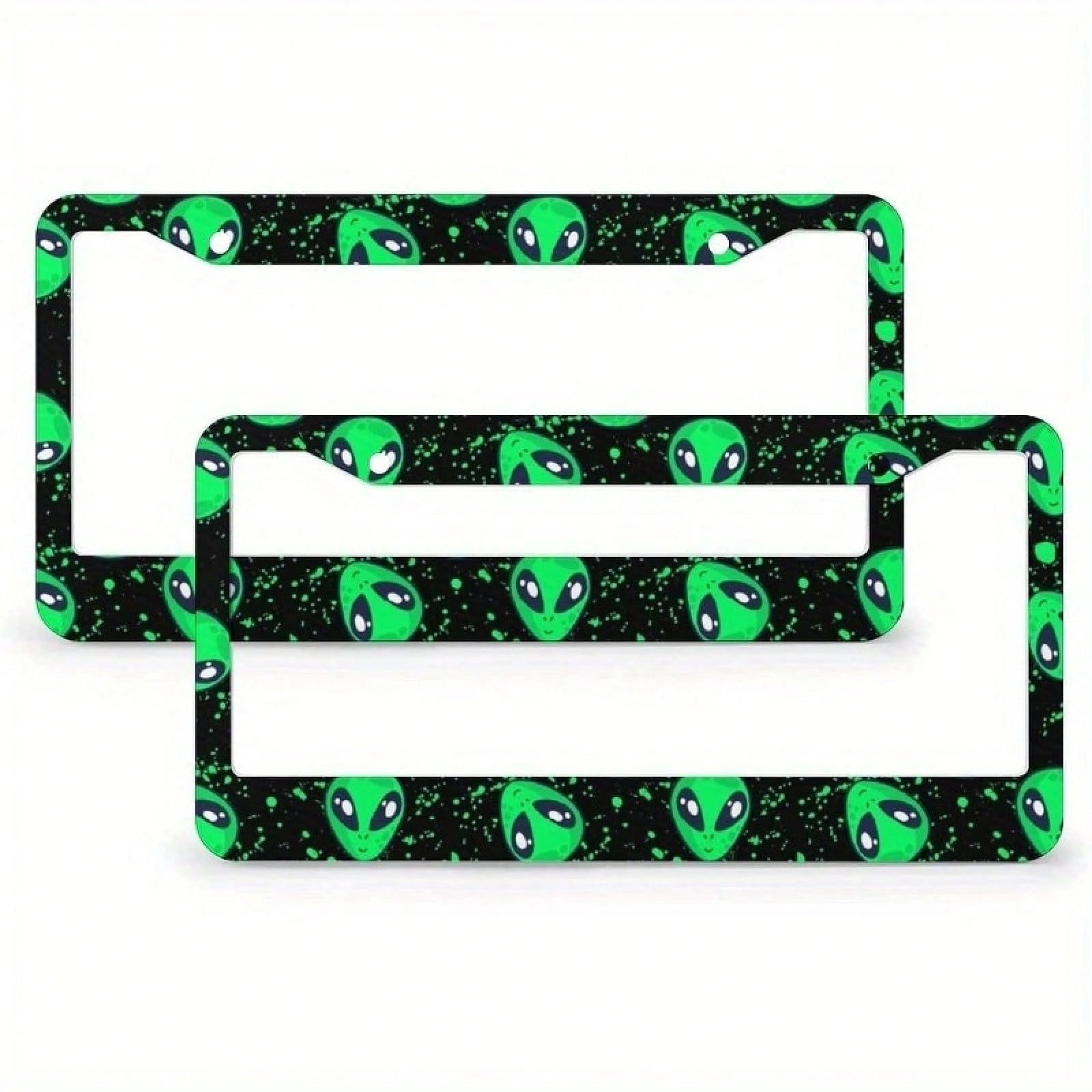 2D Flat Surface, 1 Piece, For Decoration Only, 2D Flat Surface, 1 Piece, For Decoration Only, Alien Space Graffiti Fun License Plate Frame, Car Accessory With Holes And Screws, Universal Aluminum Lice