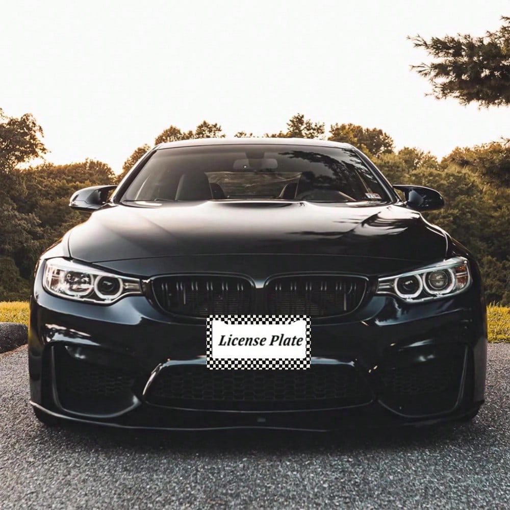 2pc Black White Checkered Pattern 2 Hole License Plate Frame Aluminum Material 6x12 Inches With Screw Set Retro Novelty Car Decoration Standard US License Plate Size