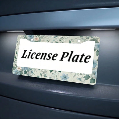 2PC Blue Flower Green Leaf License Plate Frame, Aluminum Rust Proof Car Parts, License Plate Decoration Screws Suitable Standard 2-Hole US License Plate, 12 X 6 Inches