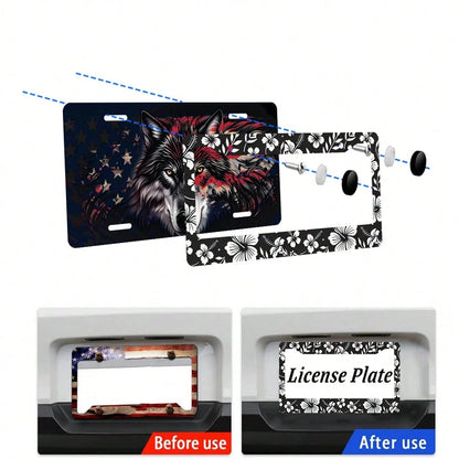 2PC Hibiscus Flower License Plate Frames- Hawiian Tropical Floral Aluminum Metal License Plate Holder Covers,Rust-Proof Waterproof Car Decorative Frames Standard US 12x6 Inch