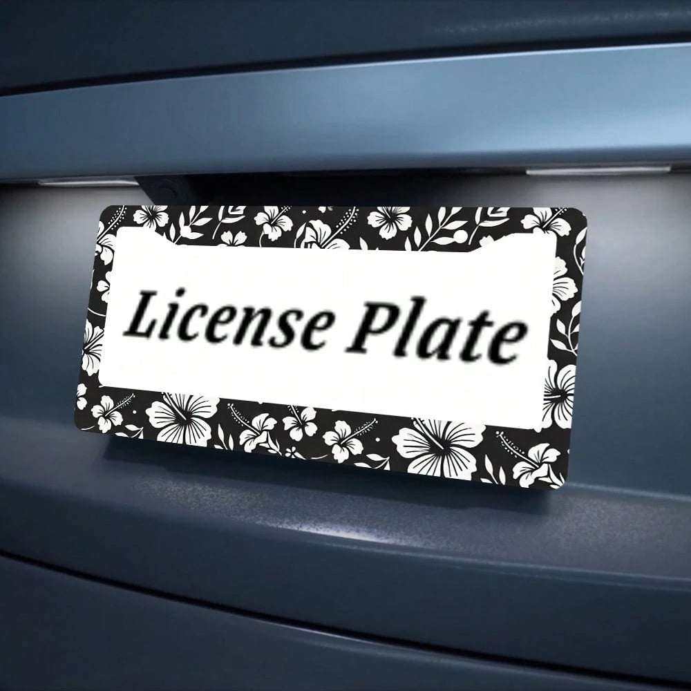 2PC Hibiscus Flower License Plate Frames- Hawiian Tropical Floral Aluminum Metal License Plate Holder Covers,Rust-Proof Waterproof Car Decorative Frames Standard US 12x6 Inch