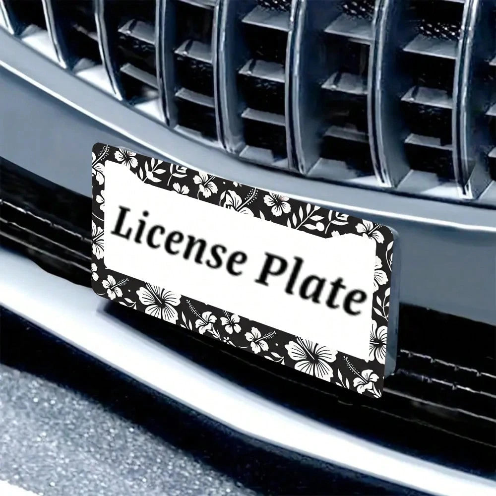 2PC Hibiscus Flower License Plate Frames- Hawiian Tropical Floral Aluminum Metal License Plate Holder Covers,Rust-Proof Waterproof Car Decorative Frames Standard US 12x6 Inch