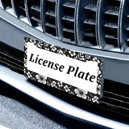 2PC Hibiscus Flower License Plate Frames- Hawiian Tropical Floral Aluminum Metal License Plate Holder Covers,Rust-Proof Waterproof Car Decorative Frames Standard US 12x6 Inch