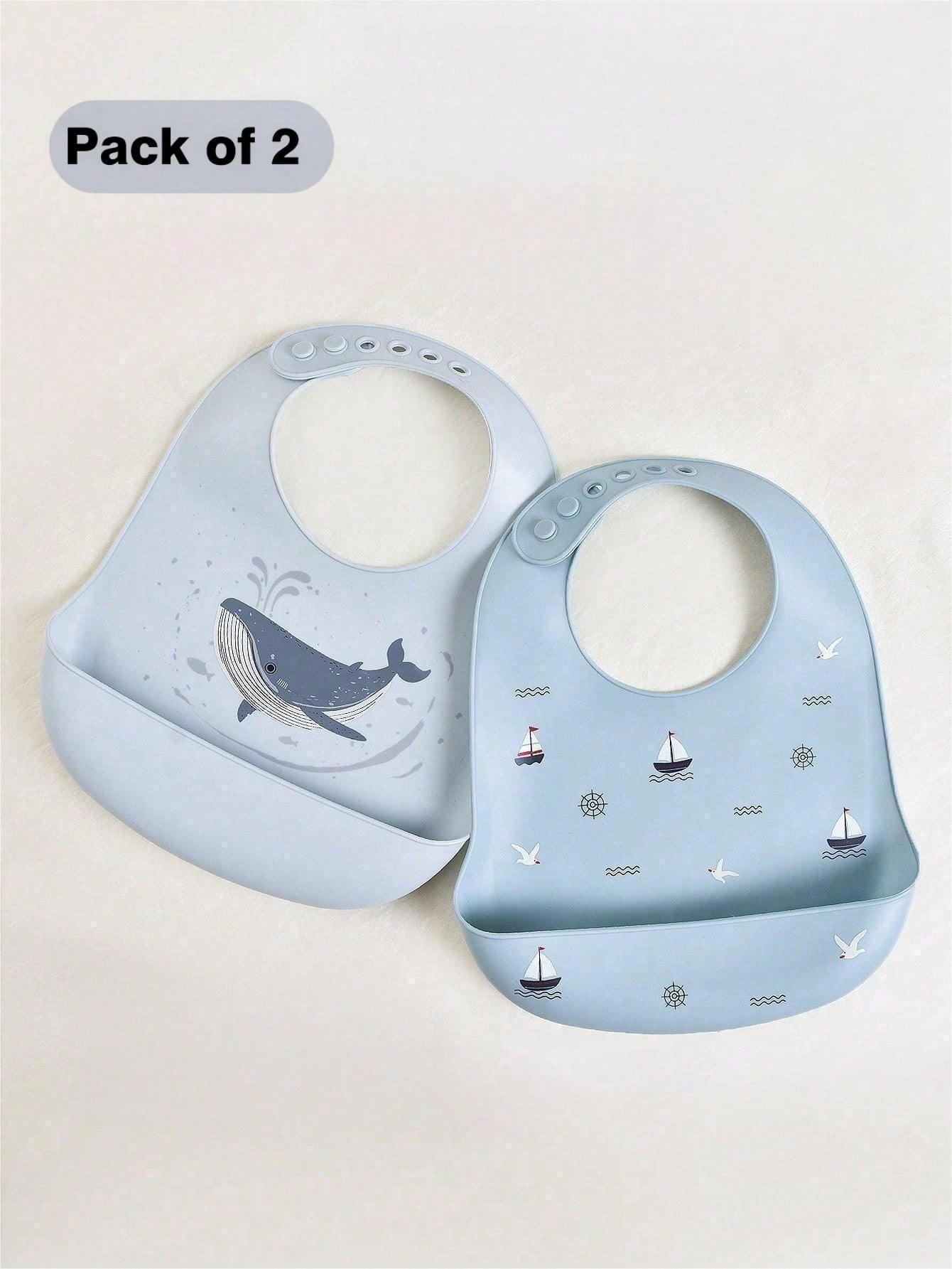 2pcs/1pc Baby Silicone Bibs- Leakproof, Stain-Resistant, Soft, Adjustable, Boil-, Portable, Cartoon Design, Suitable For Baby Daily Use And Outdoor Dining
