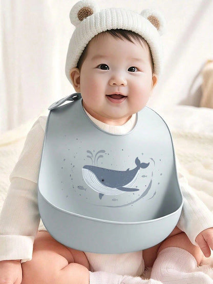 2pcs/1pc Baby Silicone Bibs- Leakproof, Stain-Resistant, Soft, Adjustable, Boil-, Portable, Cartoon Design, Suitable For Baby Daily Use And Outdoor Dining
