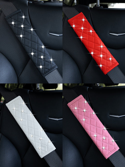2pcs/1pc Car Interior Safety Belt Shoulder Protection Cover, Artificial Diamond Artificial Leather Shoulder Protection Cover, All Season Universal