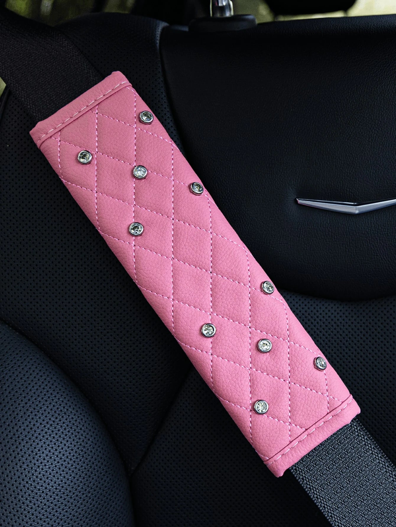 2pcs/1pc Car Interior Safety Belt Shoulder Protection Cover, Artificial Diamond Artificial Leather Shoulder Protection Cover, All Season Universal
