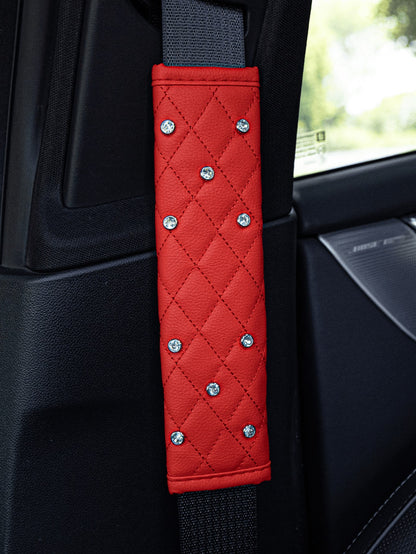 2pcs/1pc Car Interior Safety Belt Shoulder Protection Cover, Artificial Diamond Artificial Leather Shoulder Protection Cover, All Season Universal