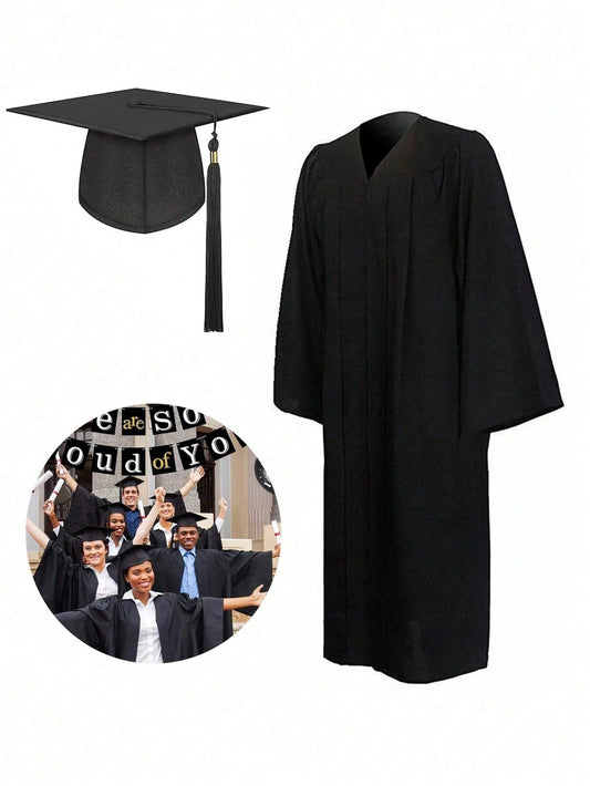 2pcs/1pc Tassel Graduation Cap Gown Set, Suitable For Students Graduation Season, Graduation Party, For Men And Women,Essential For Graduation Party