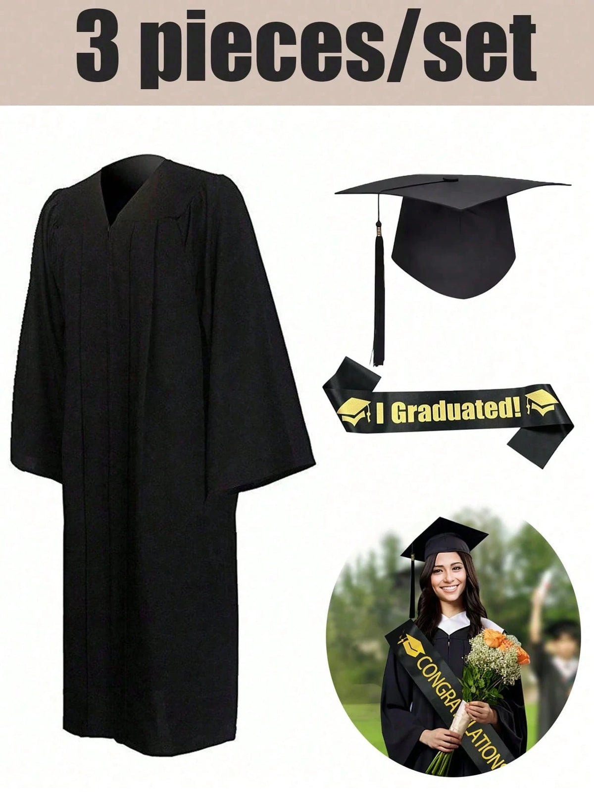 2pcs/1pc Tassel Graduation Cap Gown Set, Suitable For Students Graduation Season, Graduation Party, For Men And Women,Essential For Graduation Party