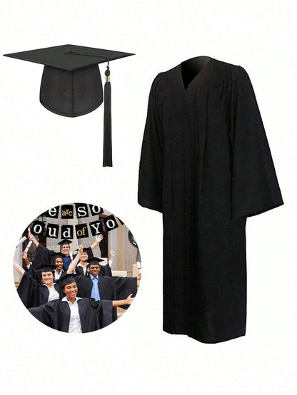2pcs/1pc Tassel Graduation Cap Gown Set, Suitable For Students Graduation Season, Graduation Party, For Men And Women,Essential For Graduation Party