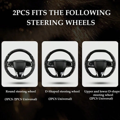 2pcs/3pcs Car Steering Wheel Accessories Kit, Cute Premium Interior Decor With Crystal Rhinestone And Leopard Print Unique Pattern, Durable ABS Plastic Material, Anti-Slip And Anti-Sweat, All-Season U