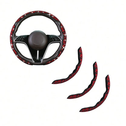 2pcs/3pcs Car Steering Wheel Accessories Kit, Cute Premium Interior Decor With Crystal Rhinestone And Leopard Print Unique Pattern, Durable ABS Plastic Material, Anti-Slip And Anti-Sweat, All-Season U