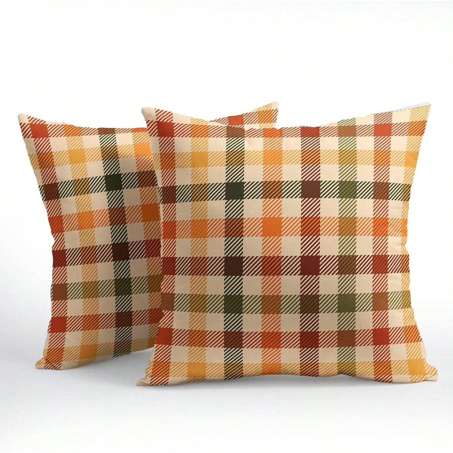 2pcs Autumn Plaid Pillow Covers, Vintage Orange Yellow Buffalo Check Cushion Covers, Linen Texture Farmhouse Harvest Decor Pillow Covers, Suitable For Sofa And Bedroom Home Decor, Pillow Insert Not In