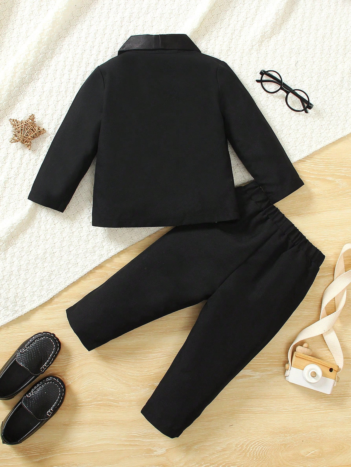 2pcs Baby Boy Gentleman Outfit Set Black And White Summer Formal Wedding Guest Lapel Jacket Pants British Style Long Sleeve Suit Christening