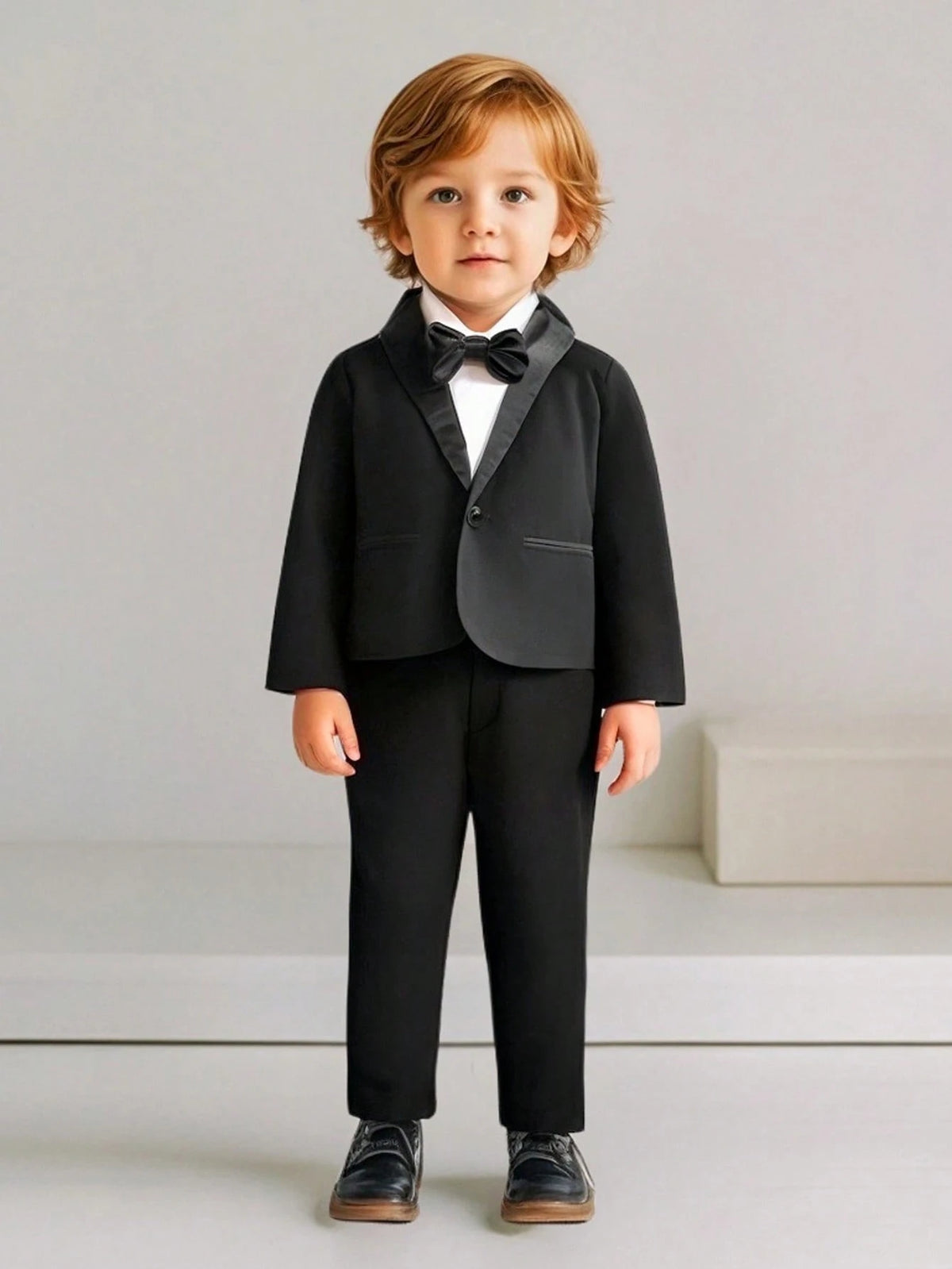 2pcs Baby Boy Gentleman Outfit Set Black And White Summer Formal Wedding Guest Lapel Jacket Pants British Style Long Sleeve Suit Christening