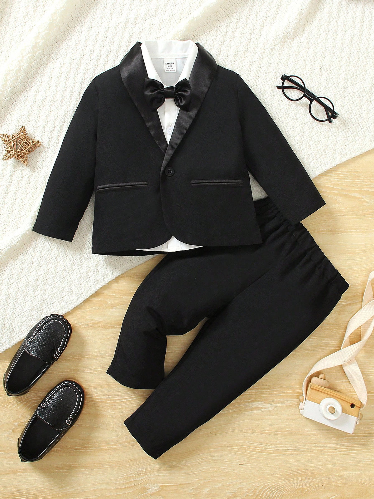 2pcs Baby Boy Gentleman Outfit Set Black And White Summer Formal Wedding Guest Lapel Jacket Pants British Style Long Sleeve Suit Christening