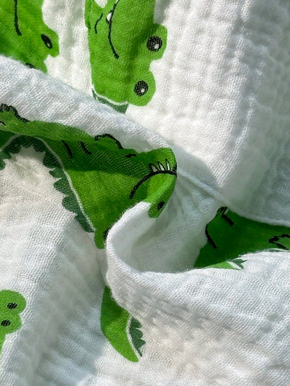 2pcs Baby Boy Summer Cute Crocodile Print Bib Overalls And Hat Set, Newborn Bib Pants, Infant Toddler Bib Pants, Boys Summer Bib Pants And Hat, Unisex