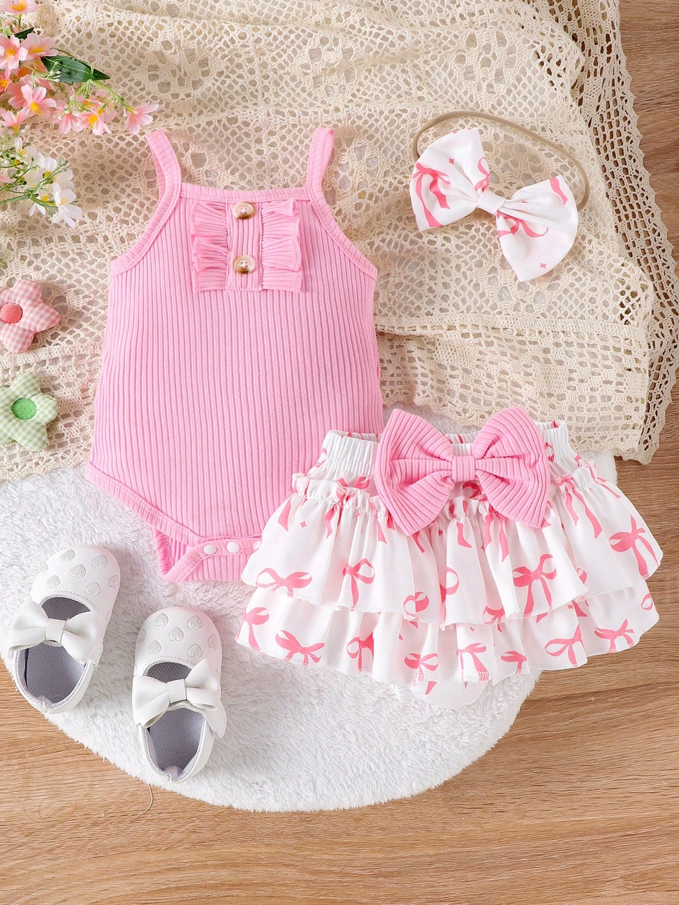 2pcs Baby Girl Cute Romper With Shorts And Headband Thin Set For Summer