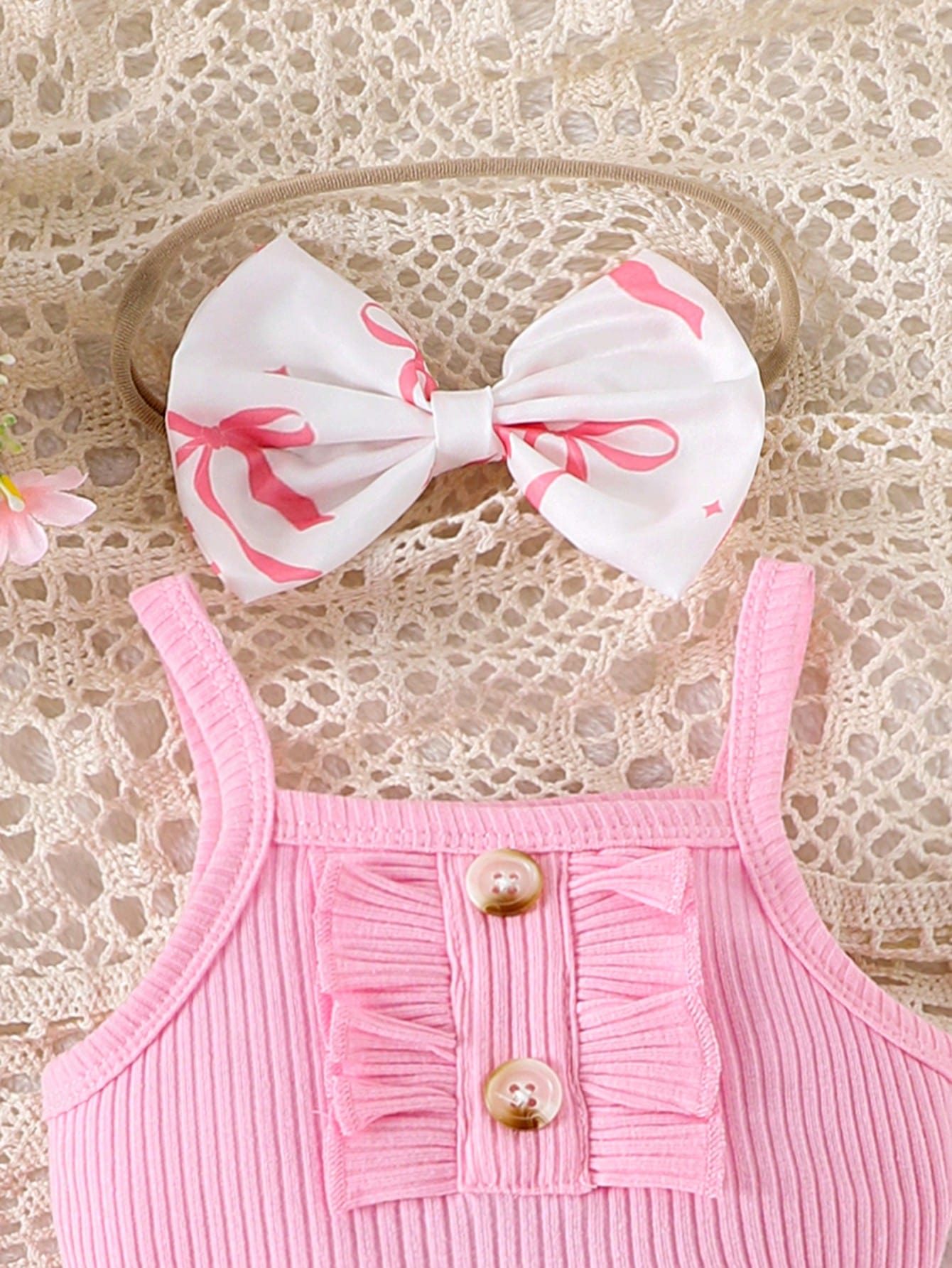 2pcs Baby Girl Cute Romper With Shorts And Headband Thin Set For Summer