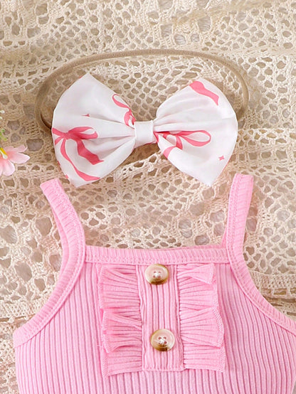 2pcs Baby Girl Cute Romper With Shorts And Headband Thin Set For Summer