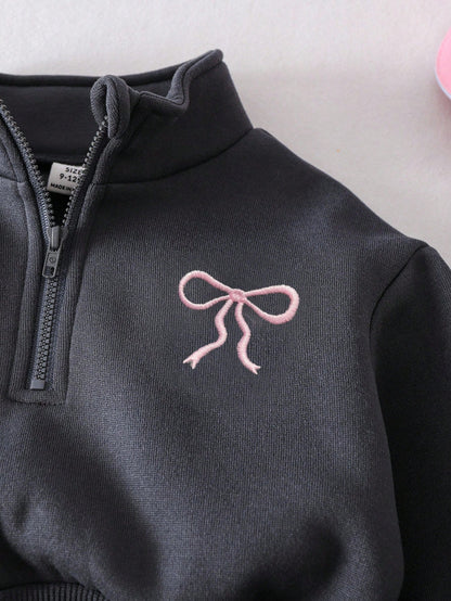 2pcs Baby Girl Fleece Sweatshirt & Pants Set, Embroidered Letter Design, Suitable For Outdoor And Indoor Wear, Autumn/Winter Fall