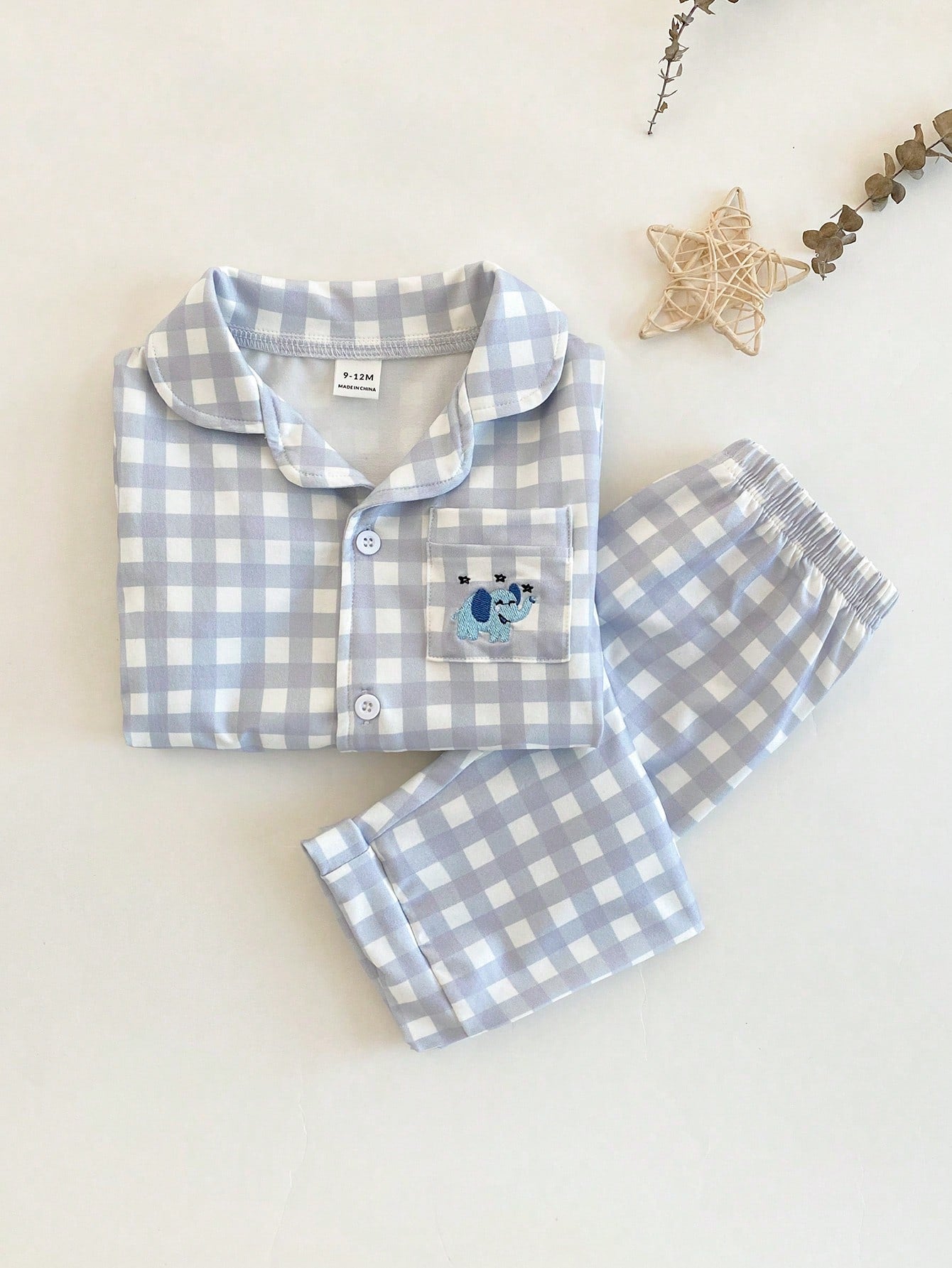 2pcs Baby/Toddler Boys' Plaid Pajama Set,Blue And White Striped,Winter,Cute,Lounge,Checkered Short Sleeve Top And Pants With Pocket For Baby Boy