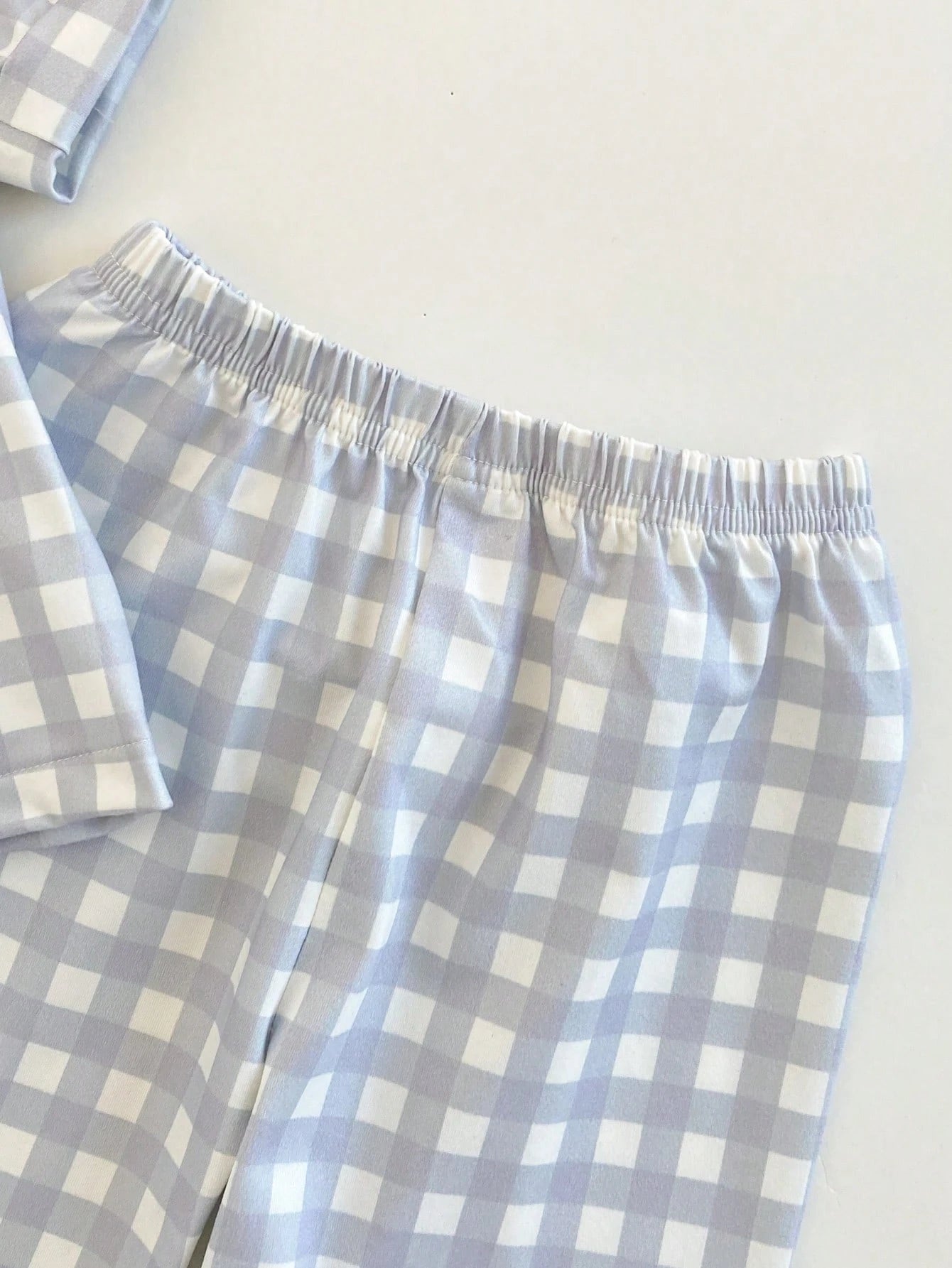 2pcs Baby/Toddler Boys' Plaid Pajama Set,Blue And White Striped,Winter,Cute,Lounge,Checkered Short Sleeve Top And Pants With Pocket For Baby Boy