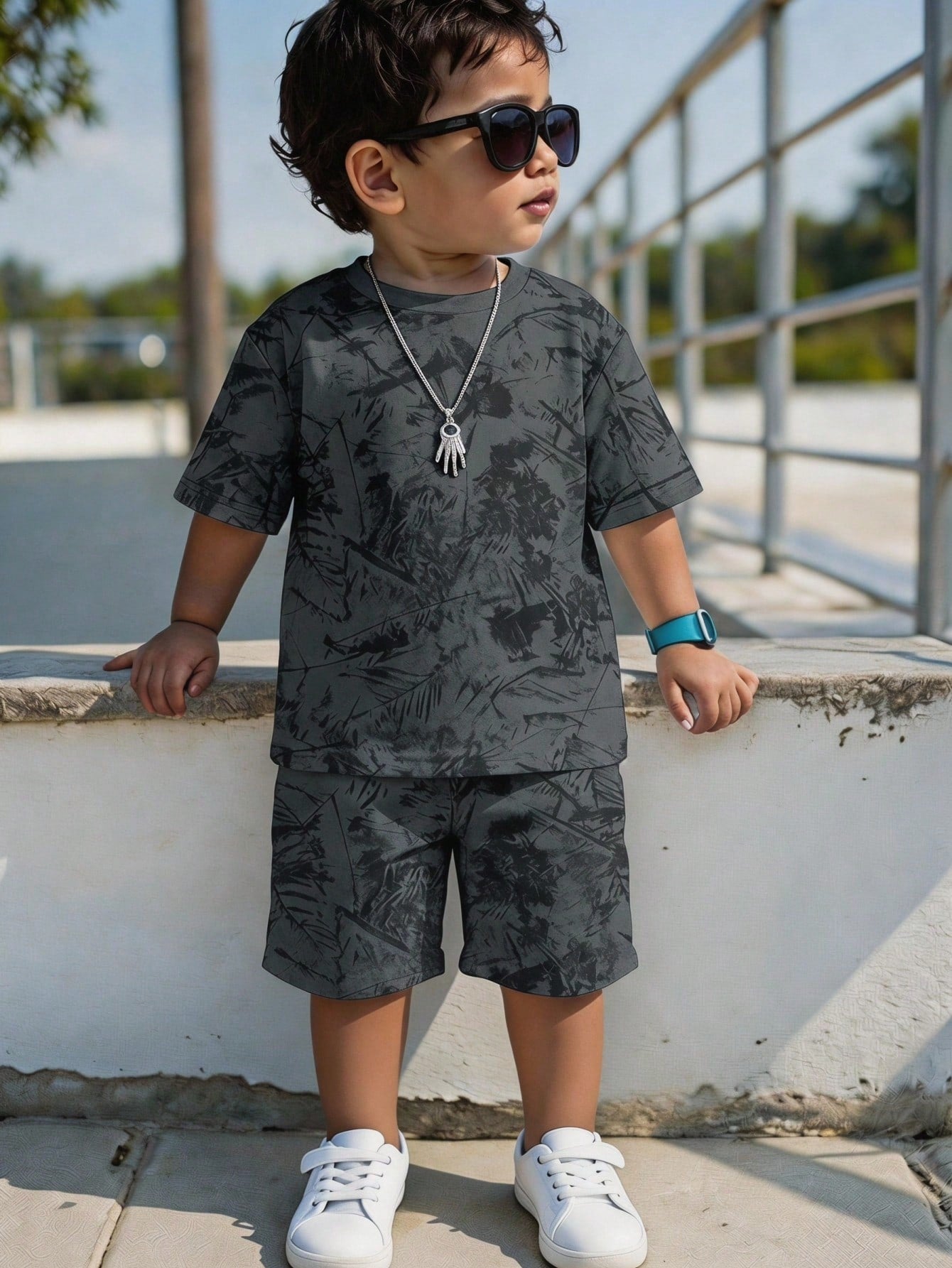 2pcs Baby/Toddler Casual Tropical Solid Color T-Shirt + Shorts Set, Suitable For Daily Wear, School, Travel, Summer Season Baby Boy Vacation