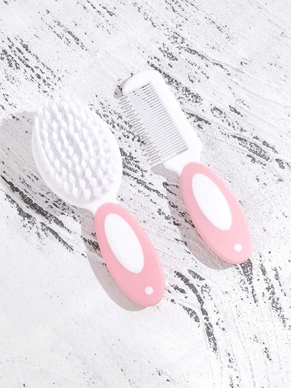 2pcs Baby Two Tone Bath Brush & Comb Set For Bathroom