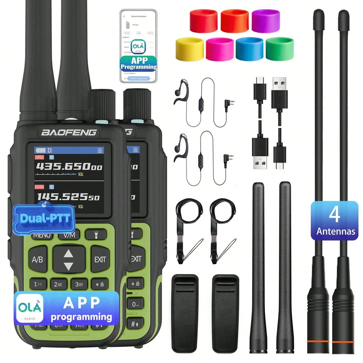 2pcs BAOFENG MINI 5 Lightweight Walkie Talkie Set, With 701 Antenna*2, 7-Color Antenna Rings, Electronic Outdoor Communication Device, Portable And Easy To Carry, Suitable For Fishing, Hiking, Hotel