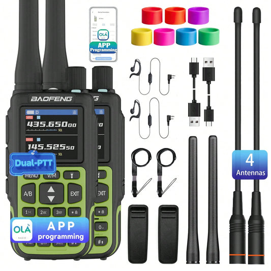 2pcs BAOFENG MINI 5 Lightweight Walkie Talkie Set, With 701 Antenna*2, 7-Color Antenna Rings, Electronic Outdoor Communication Device, Portable And Easy To Carry, Suitable For Fishing, Hiking, Hotel