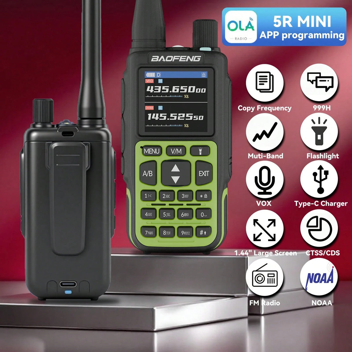 2pcs BAOFENG MINI 5 Lightweight Walkie Talkie Set, With 701 Antenna*2, 7-Color Antenna Rings, Electronic Outdoor Communication Device, Portable And Easy To Carry, Suitable For Fishing, Hiking, Hotel