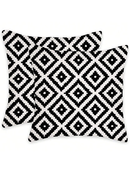 2pcs Black And White Retro Geometric Pattern Decorative Pillow Covers, Sofa Cushion Covers (Square Pattern), Single-Sided Print, Without Pillow Insert (16inX16in, 18inX18in, 20inX20in)
