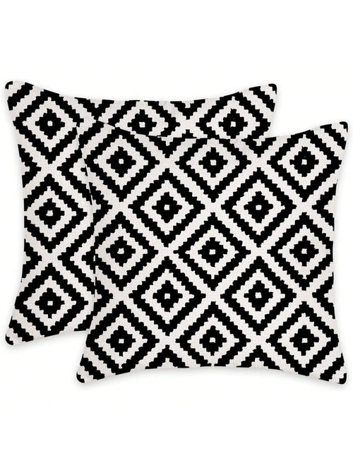 2pcs Black And White Retro Geometric Pattern Decorative Pillow Covers, Sofa Cushion Covers (Square Pattern), Single-Sided Print, Without Pillow Insert (16inX16in, 18inX18in, 20inX20in)