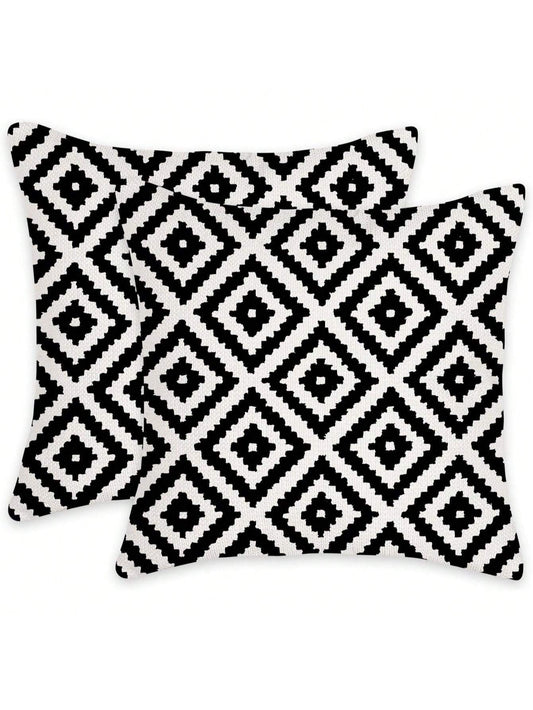 2pcs Black And White Retro Geometric Pattern Decorative Pillow Covers, Sofa Cushion Covers (Square Pattern), Single-Sided Print, Without Pillow Insert (16inX16in, 18inX18in, 20inX20in)