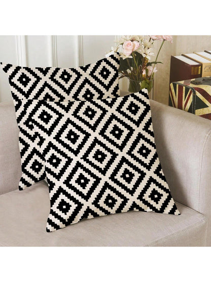 2pcs Black And White Retro Geometric Pattern Decorative Pillow Covers, Sofa Cushion Covers (Square Pattern), Single-Sided Print, Without Pillow Insert (16inX16in, 18inX18in, 20inX20in)