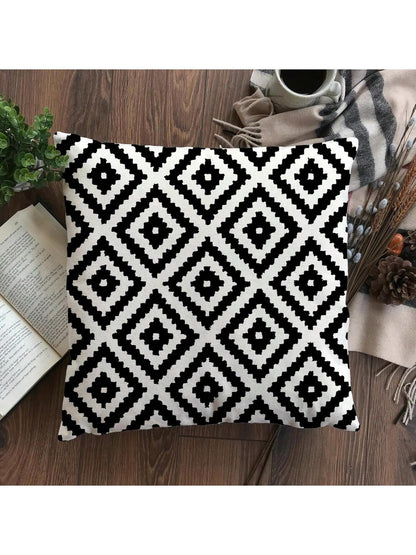 2pcs Black And White Retro Geometric Pattern Decorative Pillow Covers, Sofa Cushion Covers (Square Pattern), Single-Sided Print, Without Pillow Insert (16inX16in, 18inX18in, 20inX20in)
