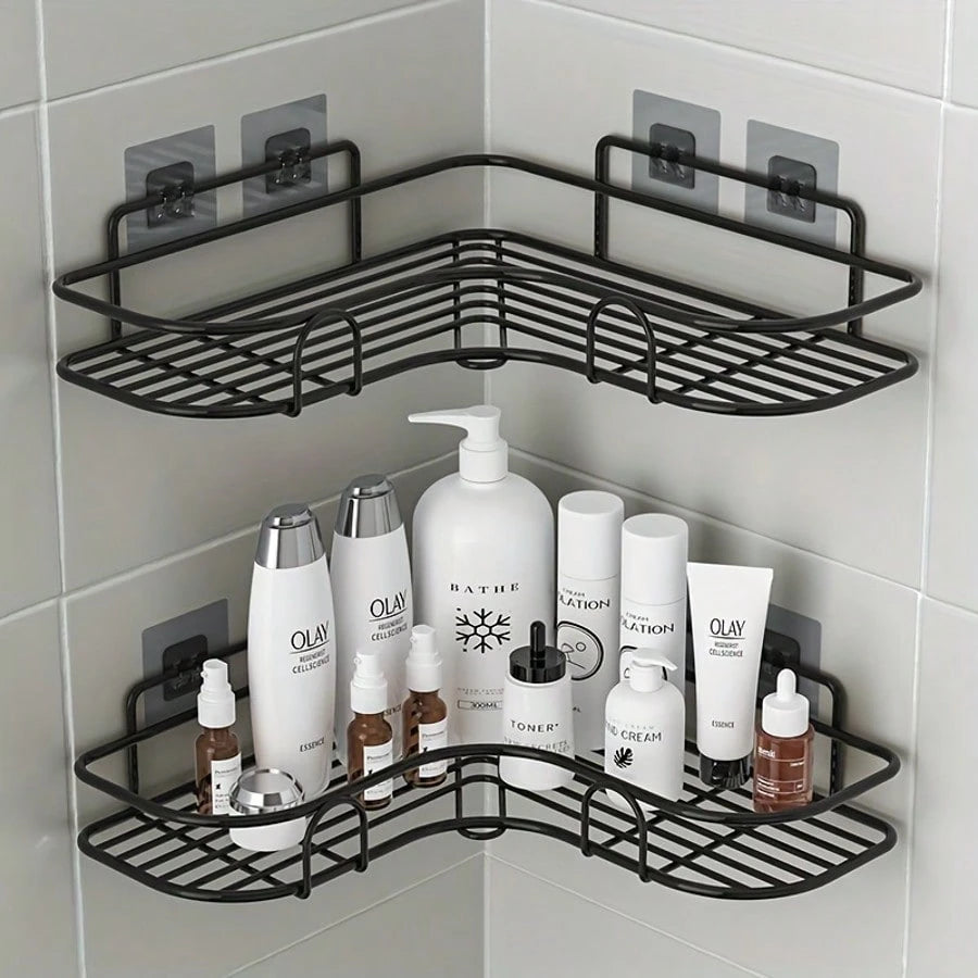 2pcs Black Iron Bathroom Shelf 26cm Bathroom Tripod Organizer Suitable For Rental Apartments